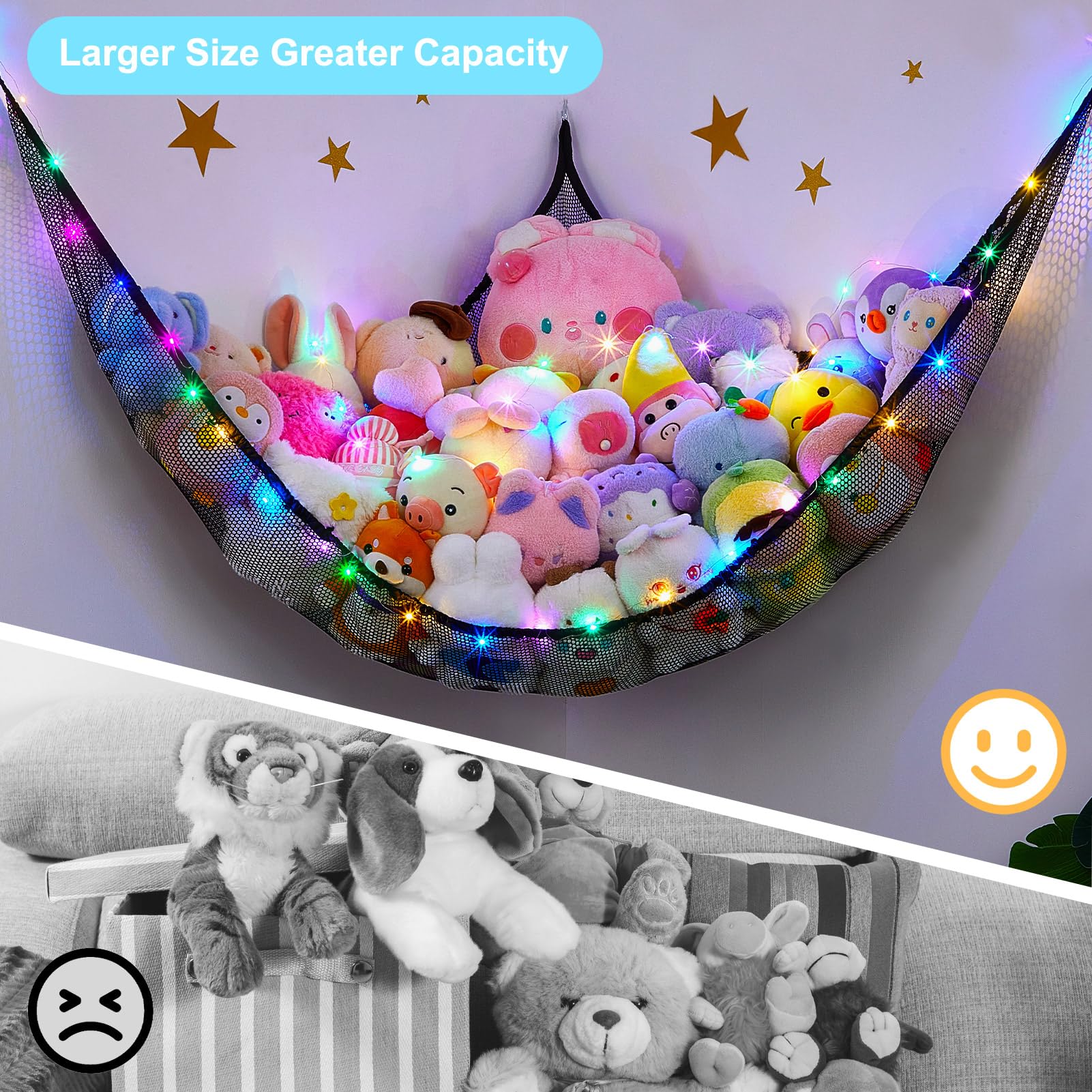Unicorn Castle large storage hammock neatly holds plush toys and balls.