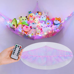 Unicorn Castle net hammock with LED light keeps plush toys organized and glowing.