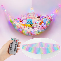 Unicorn Castle stuffed animals net hammock with LED light for organized plush storage