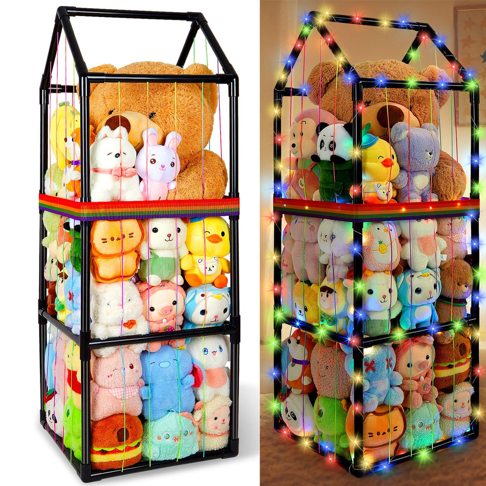 Unicorn Castle plush storage stand organizes three tiers for easy toy access