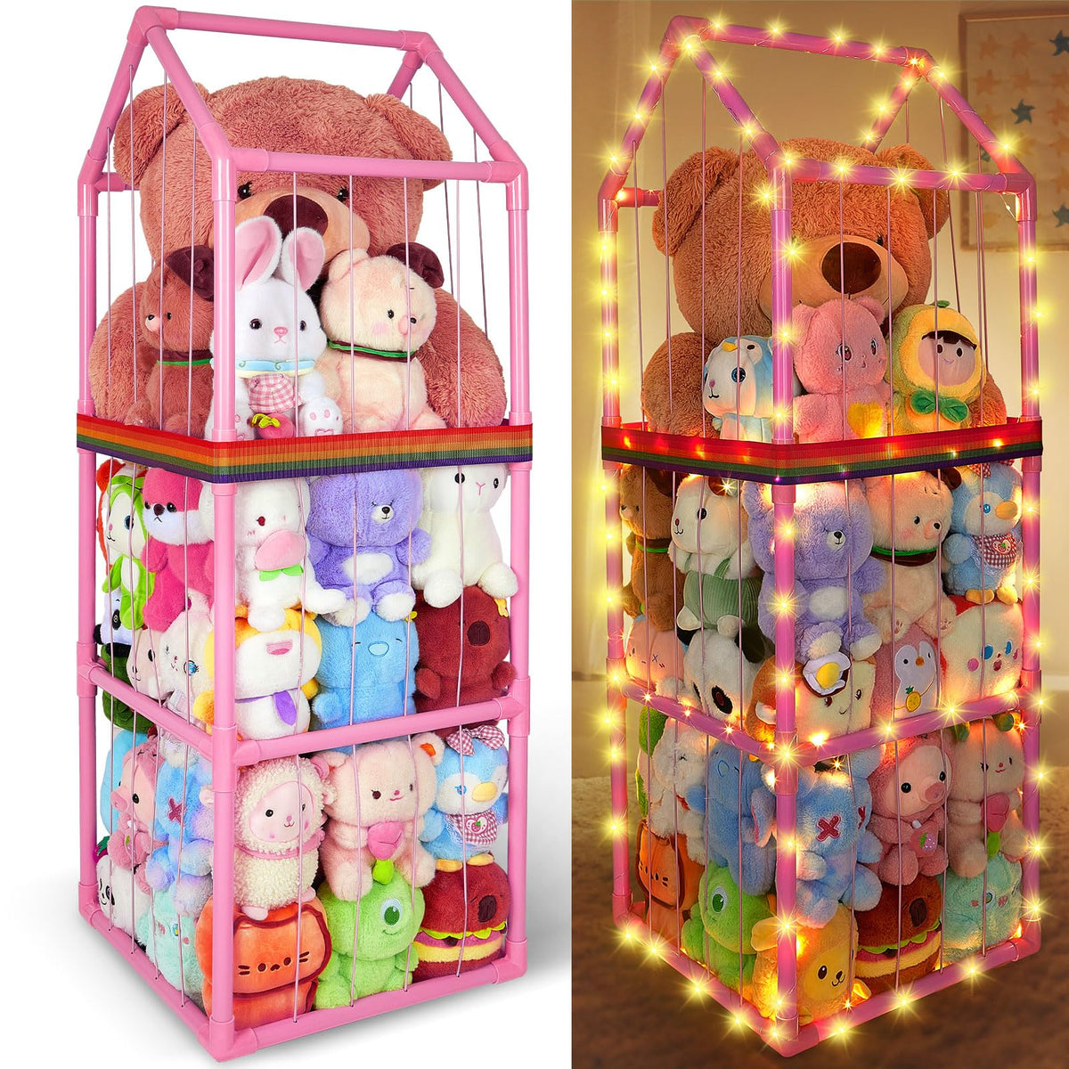 Unicorn Castle stuffed animals storage three-tier design keeps plush toys organized