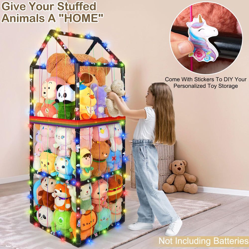 Unicorn Castle storage zoo helps declutter the playroom with organized plush toys