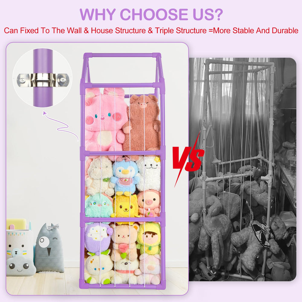 Unicorn Castle three-tier storage holds varying plush sizes, reducing clutter and keeping room tidy.