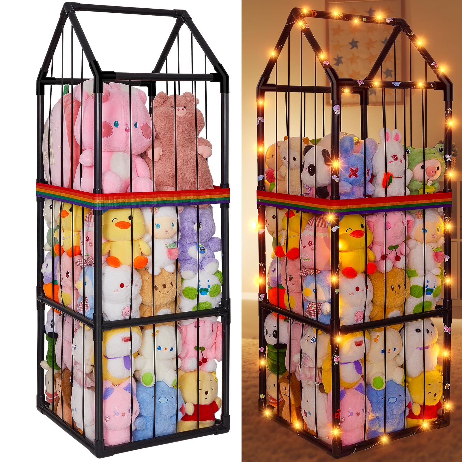 Unicorn Castle three-tier storage keeps plush toys organized and accessible.