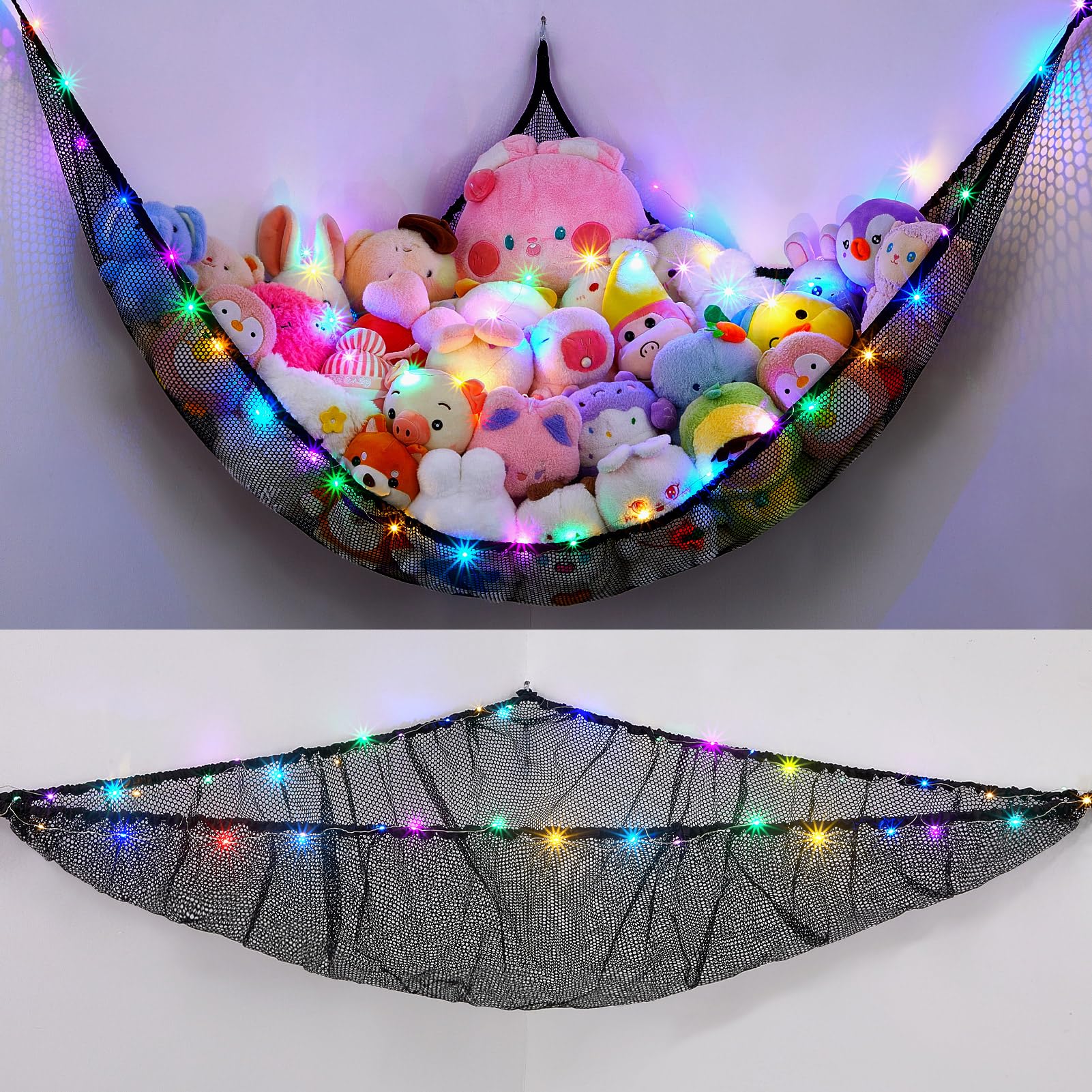 Unicorn Castle toy hammock hanging in a kid's corner for organized plush storage.