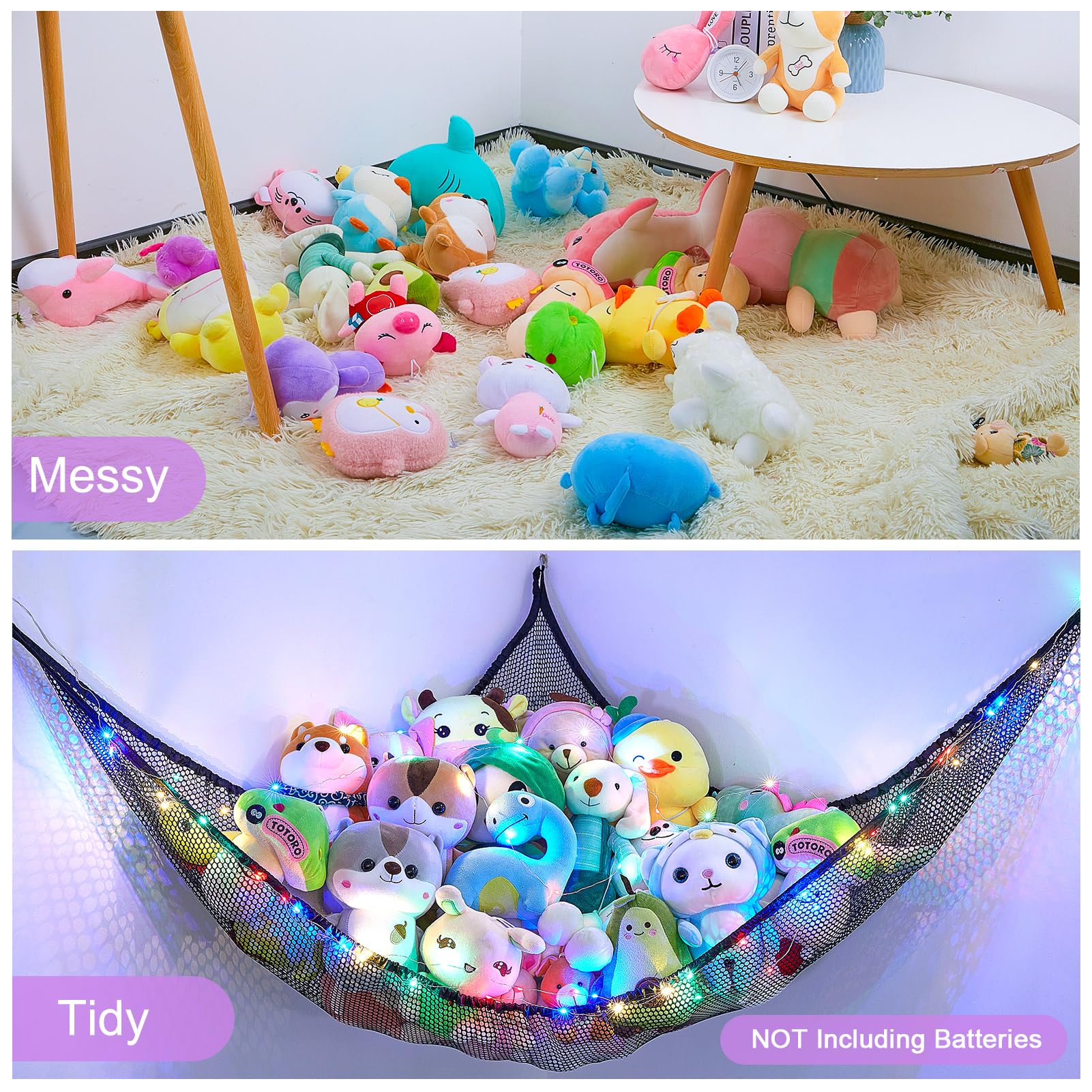 Unicorn Castle toy hammock with wall hooks showing easy installation in a room.