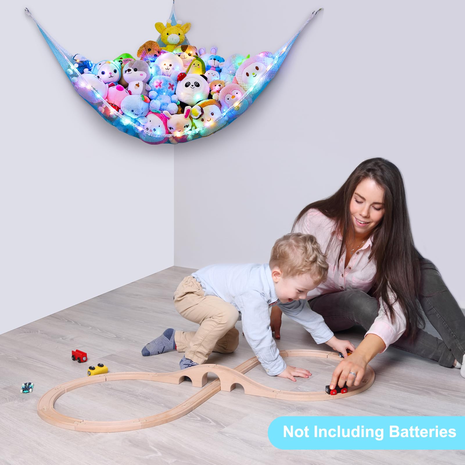 Unicorn Castle hammock with elastic edge expands for growing plush collections.