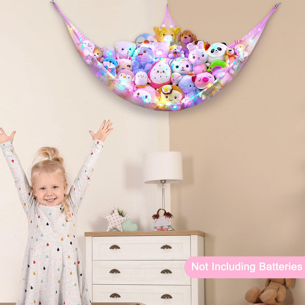 Unicorn Castle XL hammock at 63 by 63 by 83 inches maximizes toy capacity.