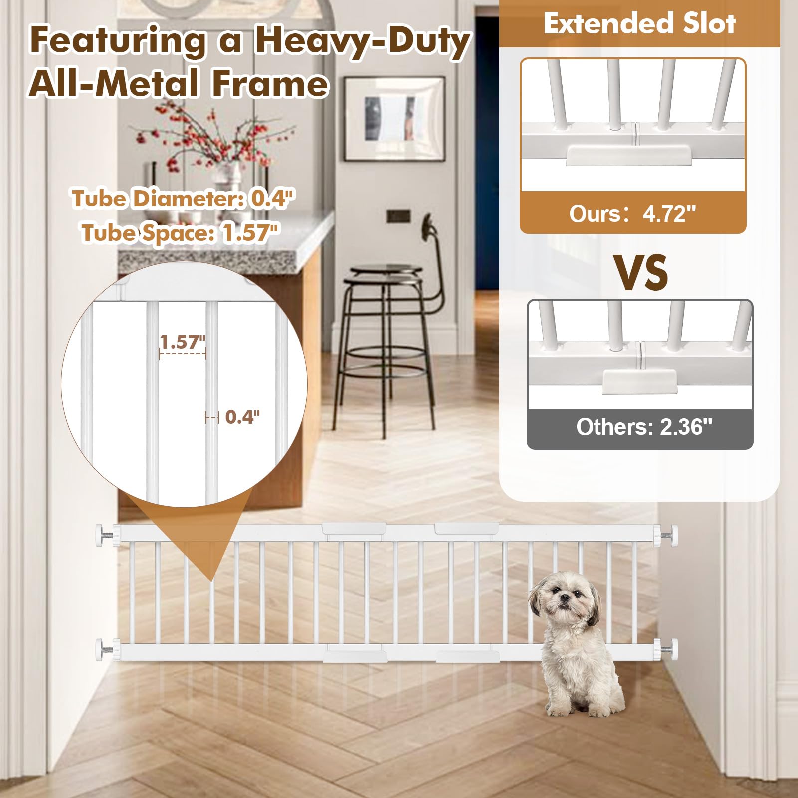 Unidevice dog gate drill-mount-kit provides permanent stability on stairs.