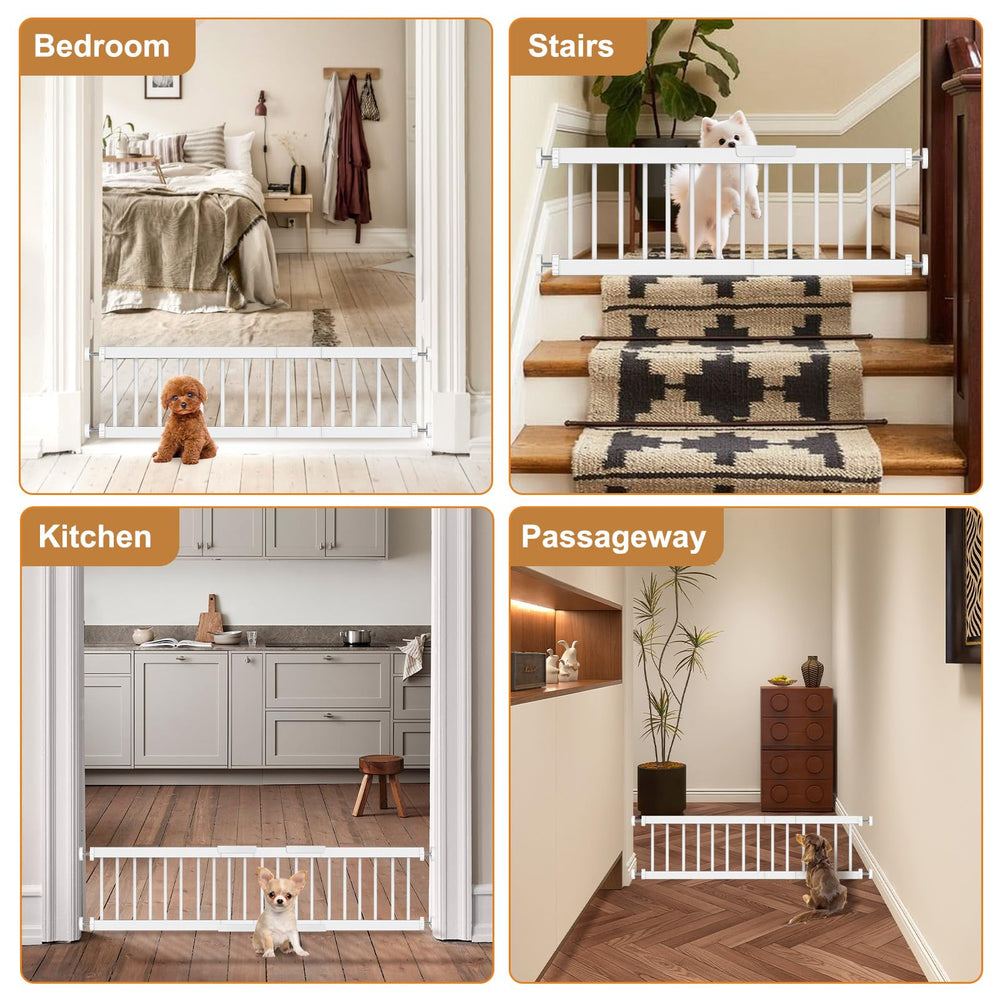 Unidevice dog gate indoor-use helps block kitchen access while cooking.