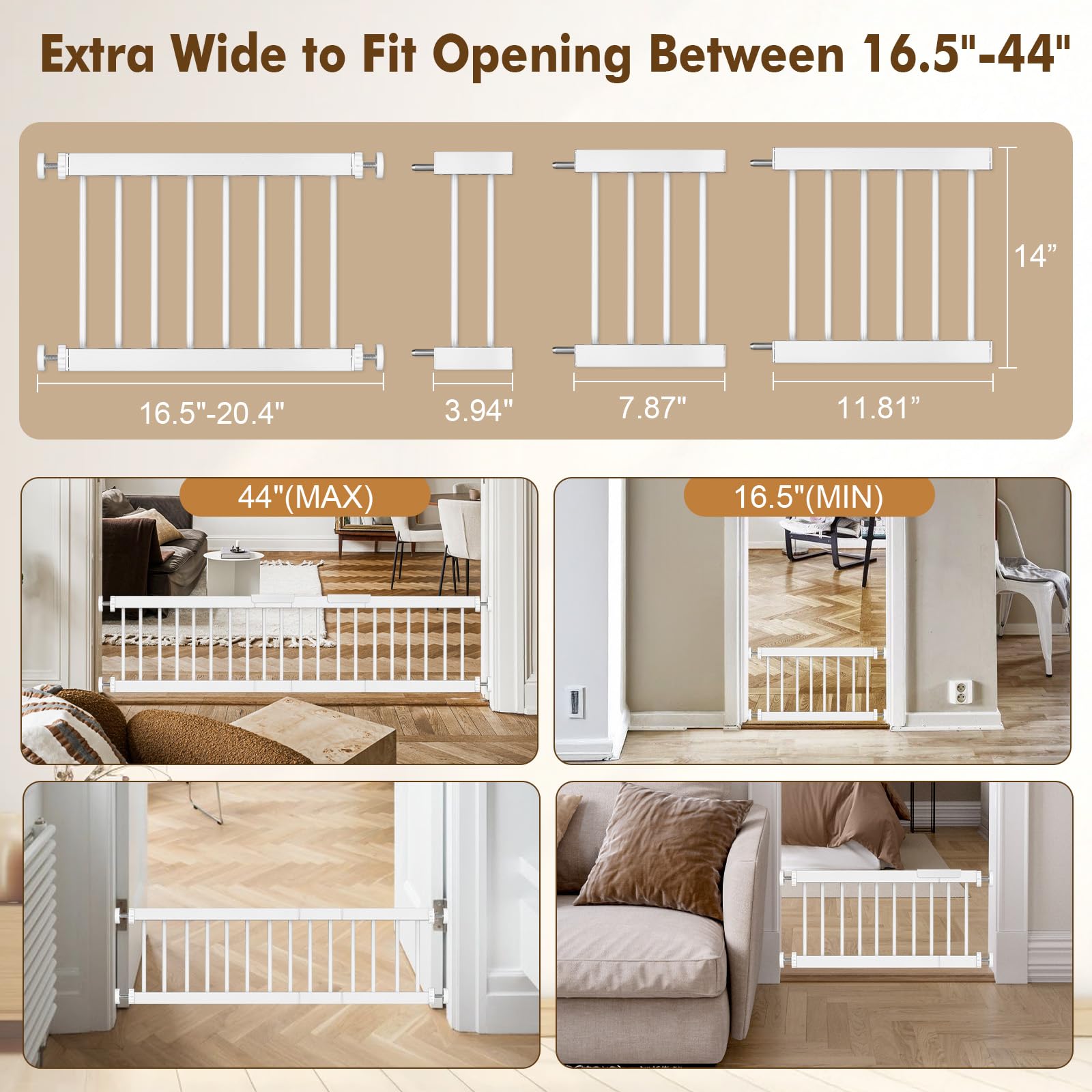 Unidevice dog gate pressure-mount-install enables quick, damage-free doorway setup.