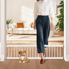 Unidevice dog gate step-over 10in height for easy passage in busy spaces.