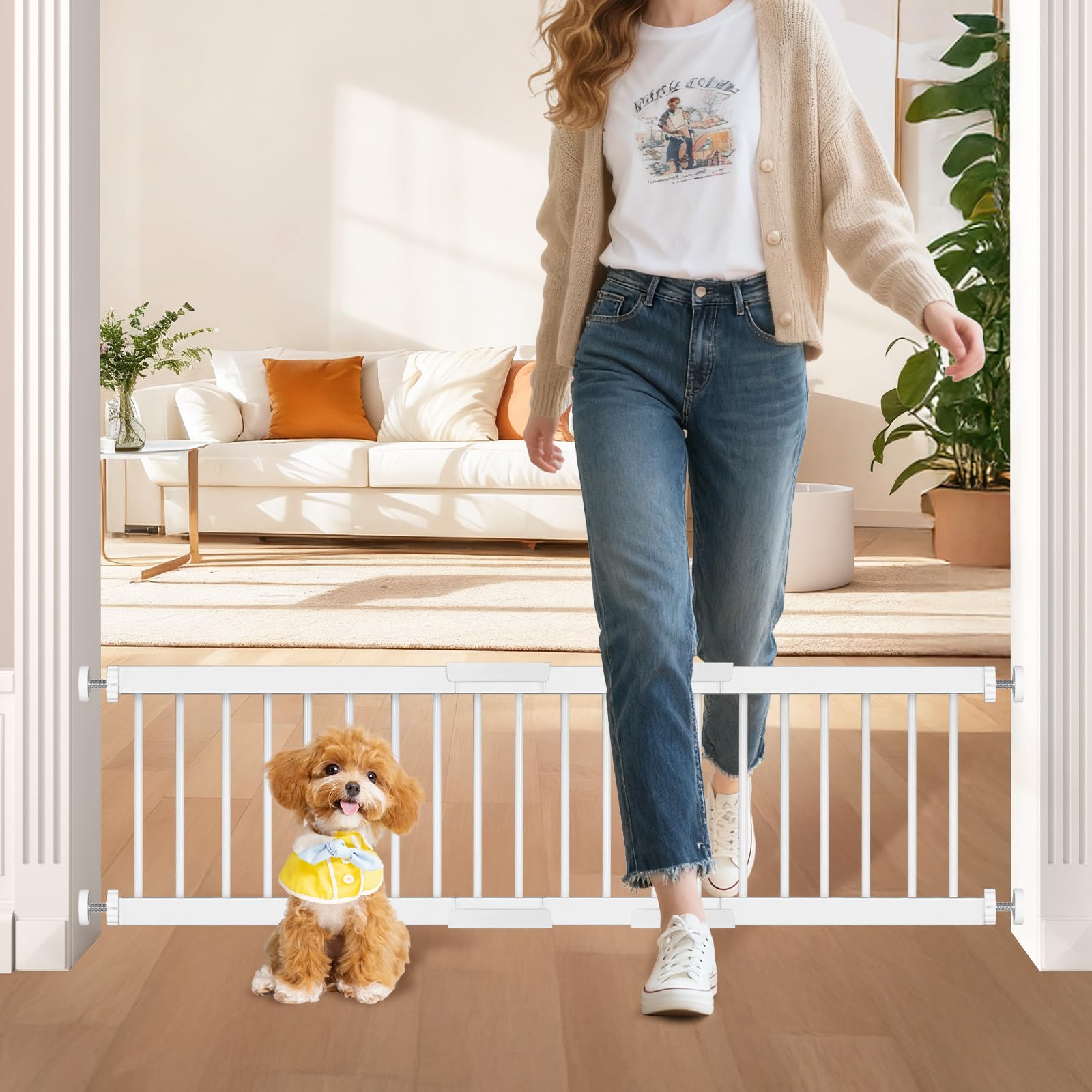 Unidevice dog gate step-over 14inch demonstrates easy access for small dogs.