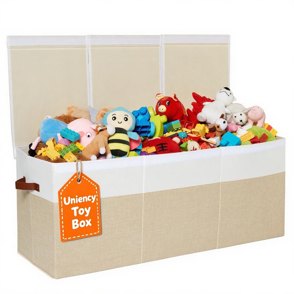 Uniency extra-large toy box folded for compact storage, saving space in rooms.