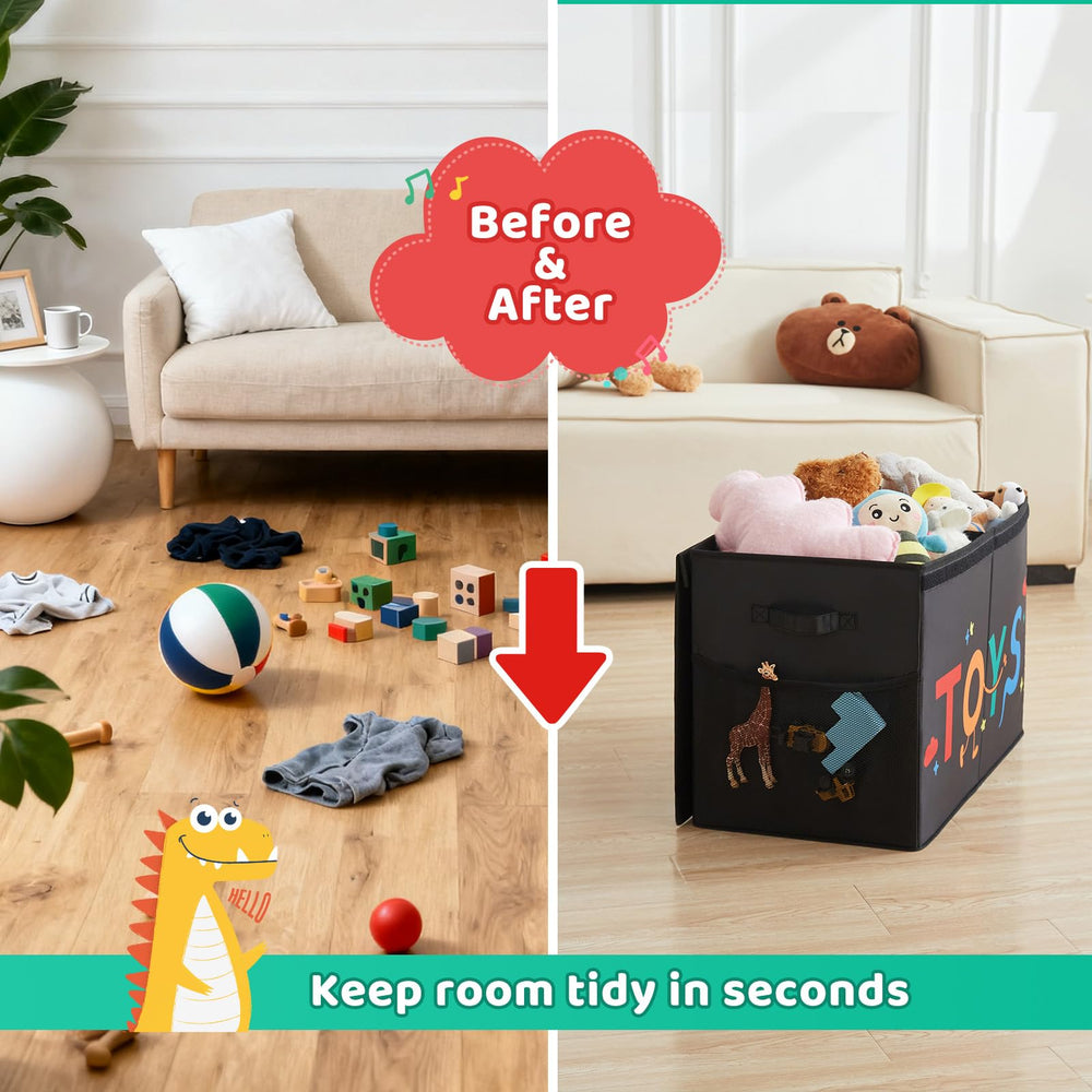 Uniency Large Toy Box placed in a living room ready for playtime.