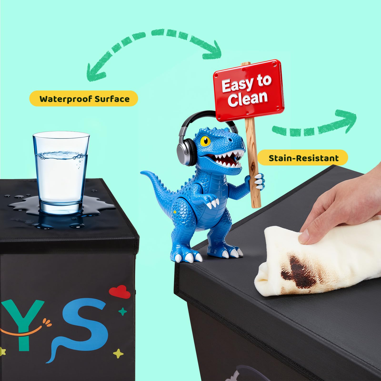 Uniency Large Toy Box side handles for easy transport between rooms.