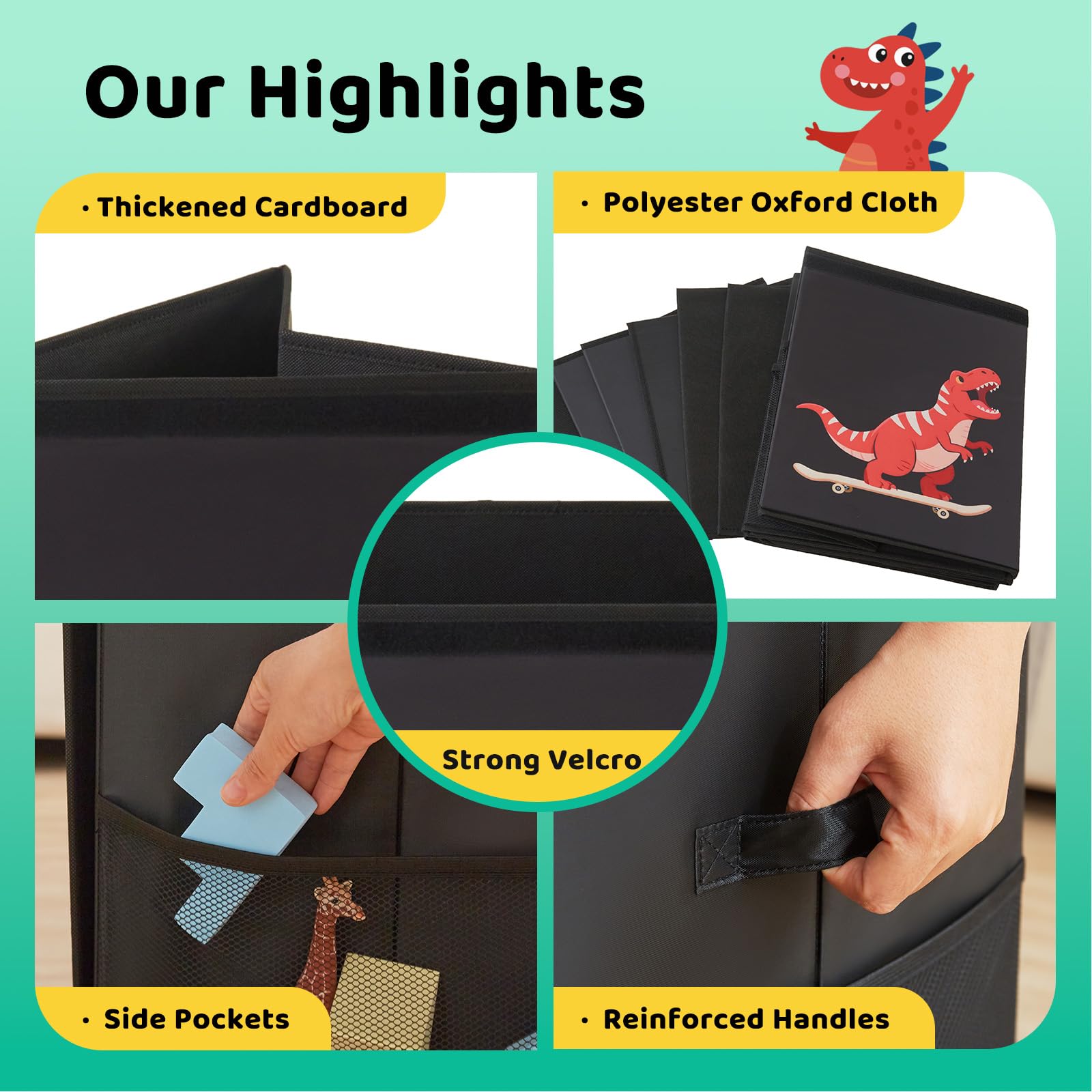 Uniency toy box 3-compartment divider helps organize toys by size.