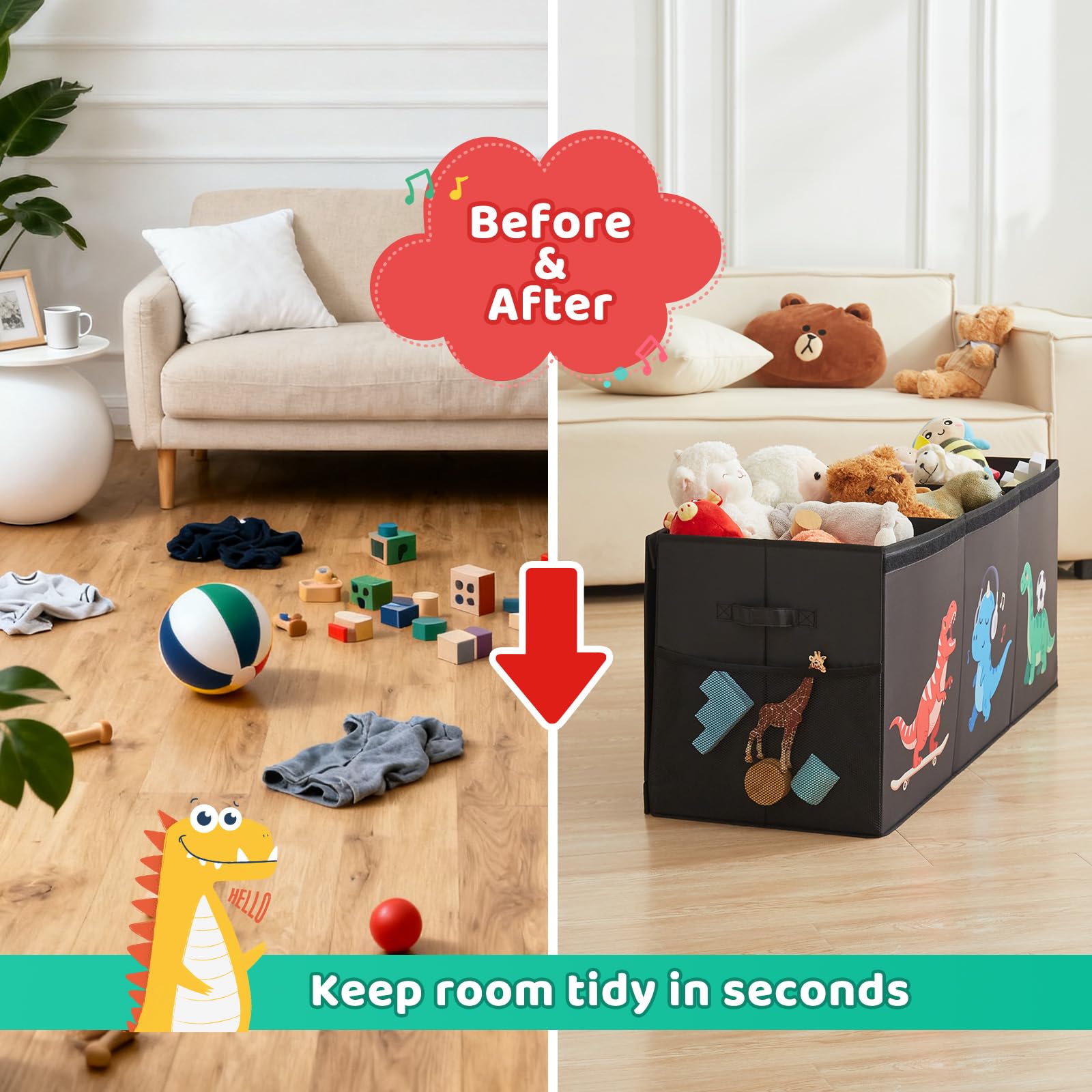 Uniency toy box storage fits living room or nursery spaces.
