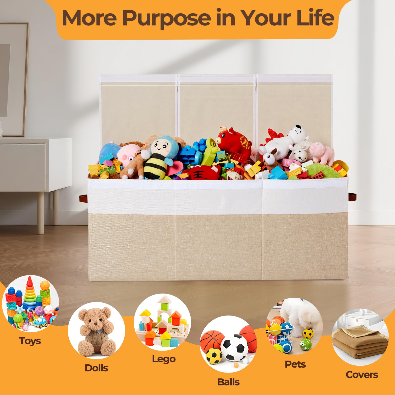 Uniency three 50L compartments help keep toys organized.