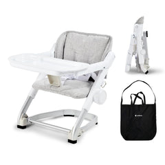 Unilove Feed Me 3-in-1 travel high chair folded for compact storage during trips.