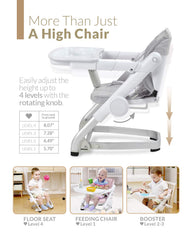 Unilove Feed Me swivel tray closeup showing easy in/out and quick cleaning.