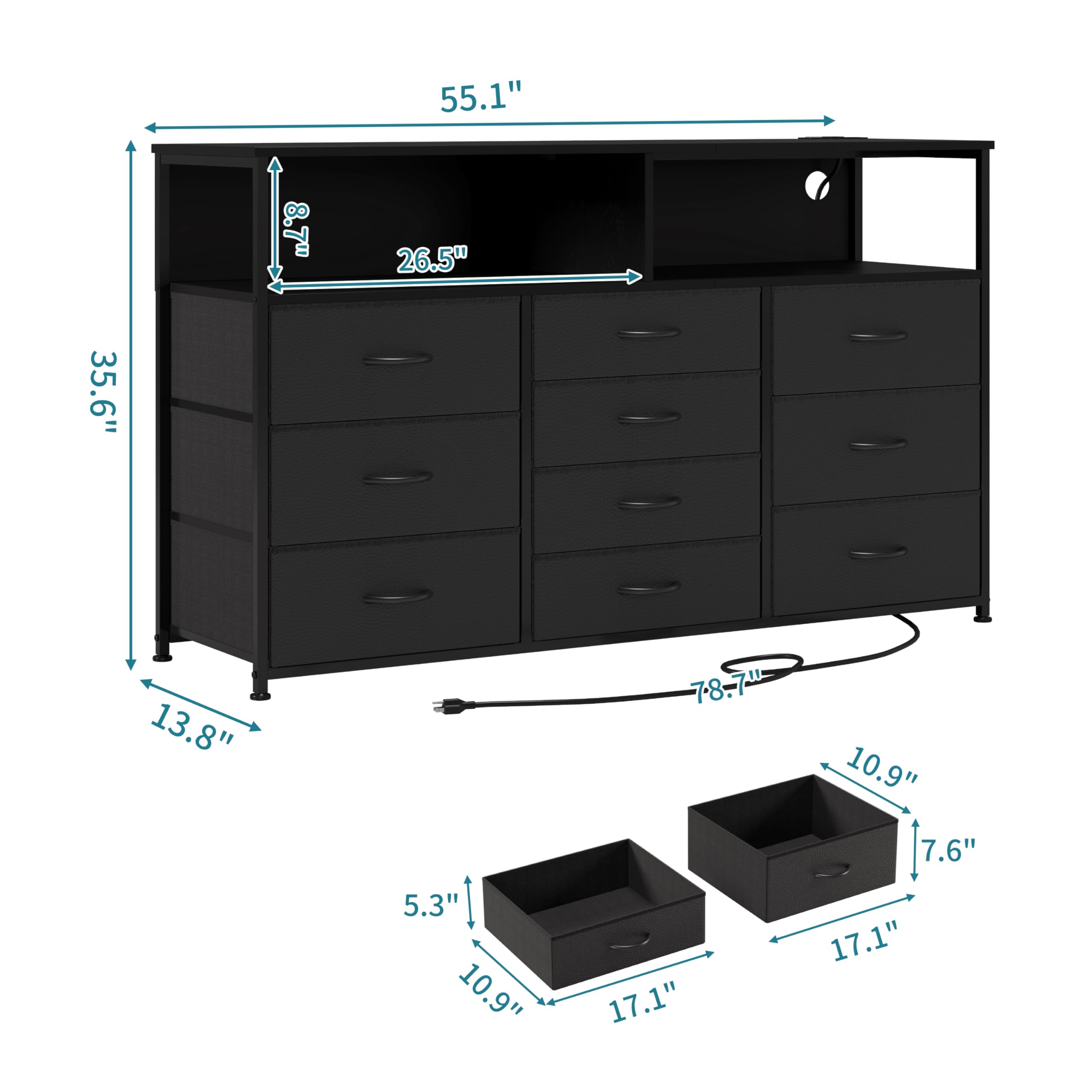 Unionly 55W dresser drawer detail with smooth pulls and deep compartments