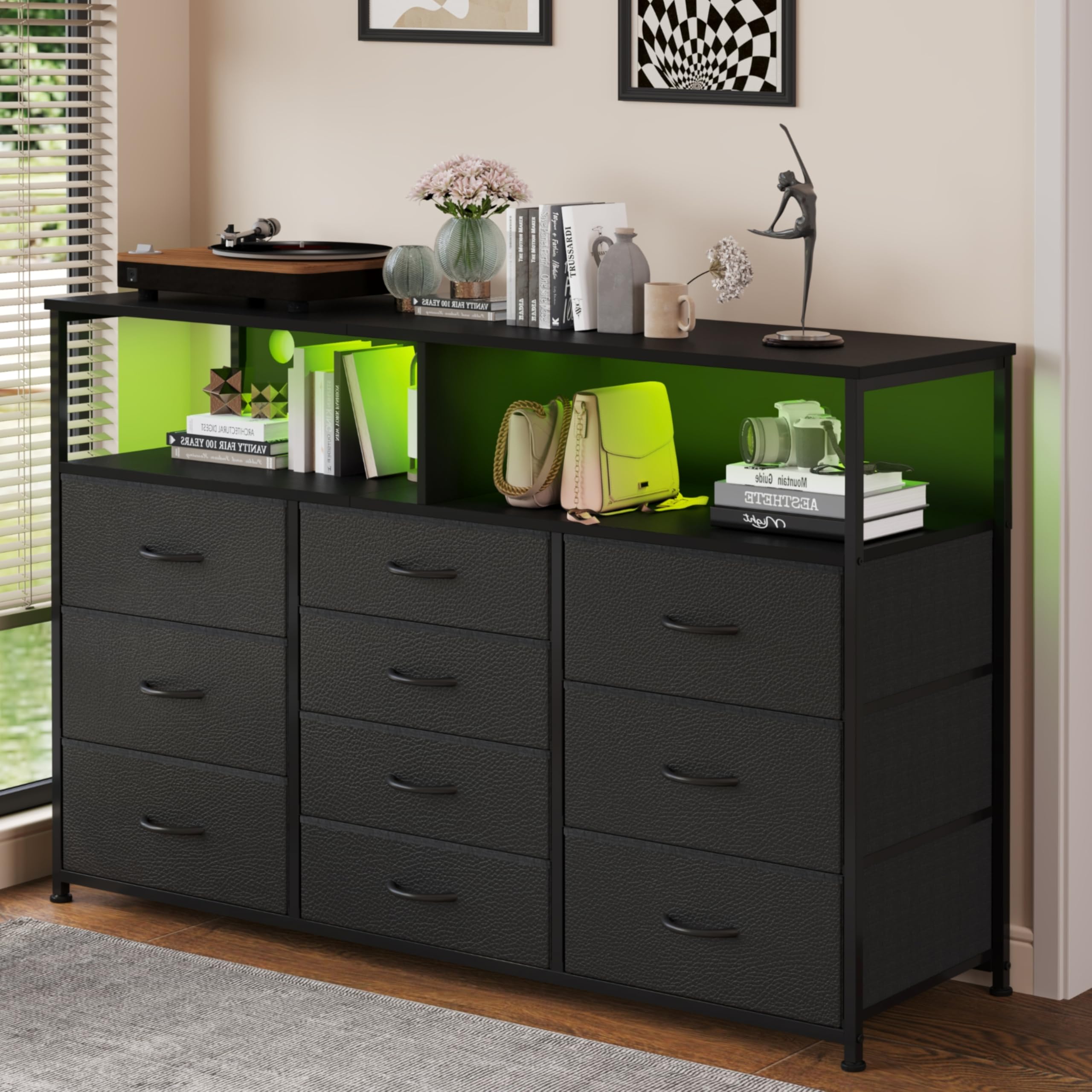 Unionly 55W dresser open shelves for easy-access media and decor