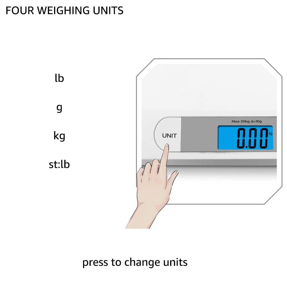 unipaws digital pet scale shows four units for flexible measurements in everyday use.