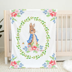 UNIQUE Rabbit ultra-soft fleece blanket front illustration adds cozy nursery style
