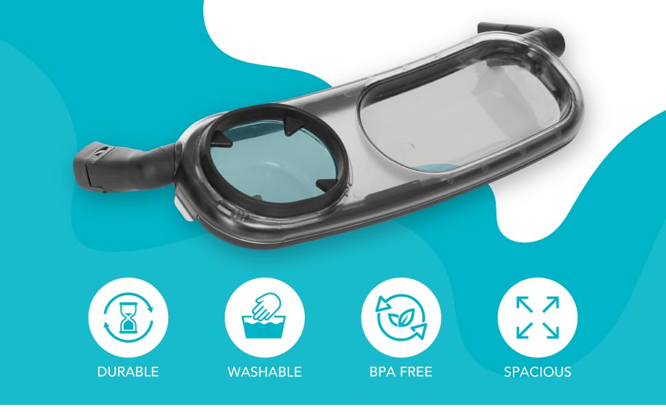Uniquify Snack Tray attaches to the bumper bar for secure use.