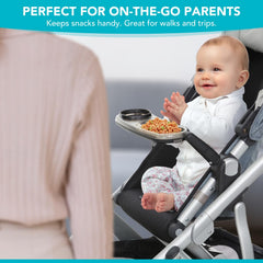 Uniquify Snack Tray recessed bowl supports easy scooping by little hands.
