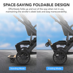 UNIQUIFY board snapped on Uppababy Vista with quick-install.