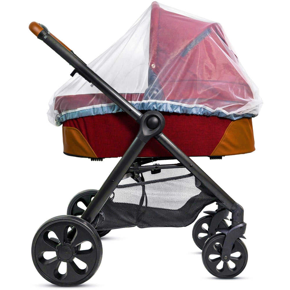 Car seat attachment with Universal Backpackers mosquito net in use