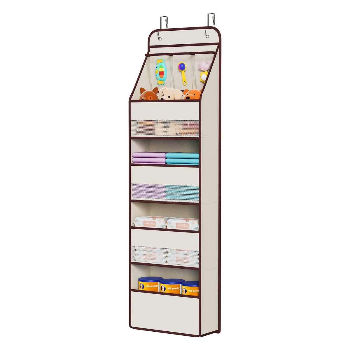 Univivi 5-Shelf Fabric Door Storage front stitching shows durability for heavy items