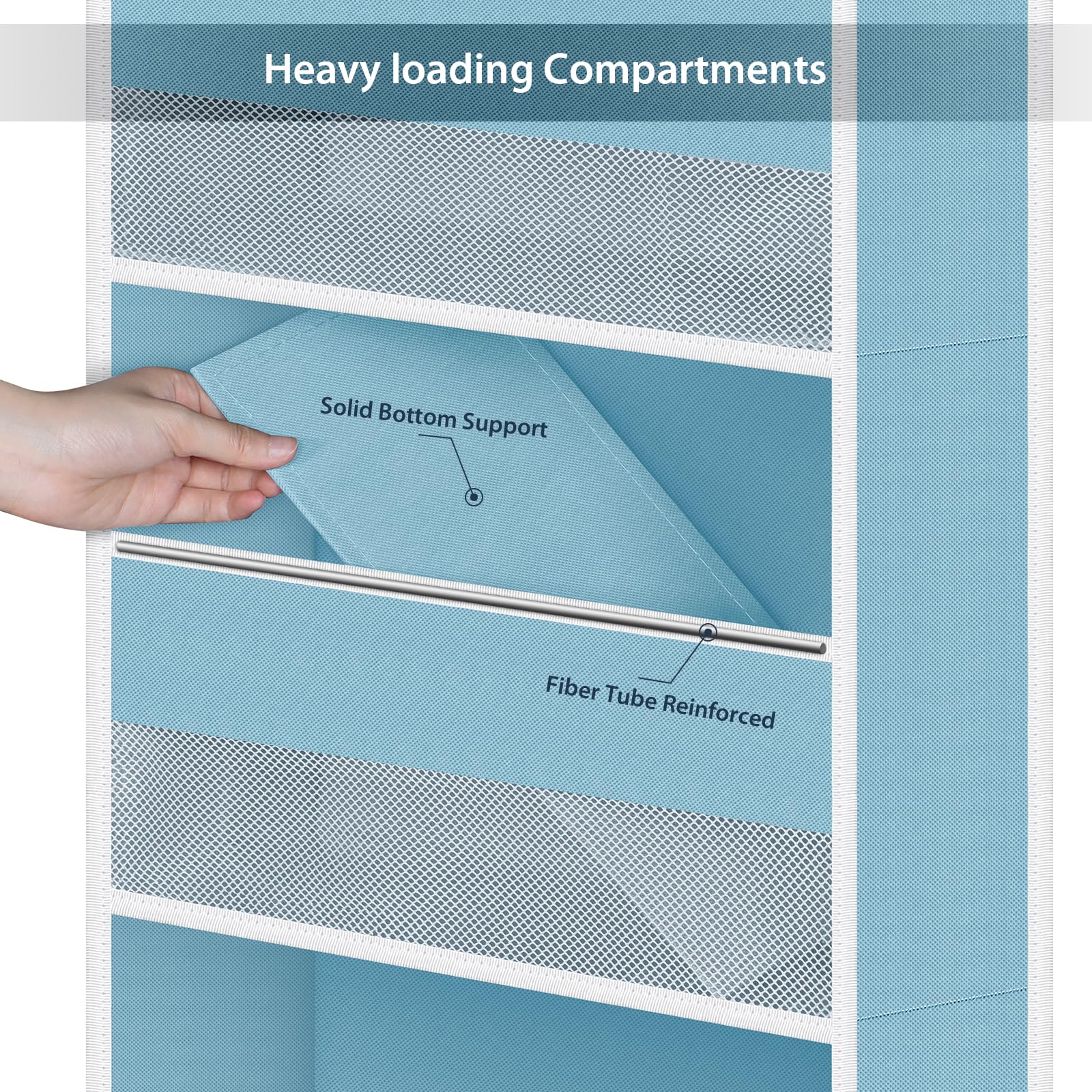 Univivi blue organizer in a nursery helping keep towels and clothes stored