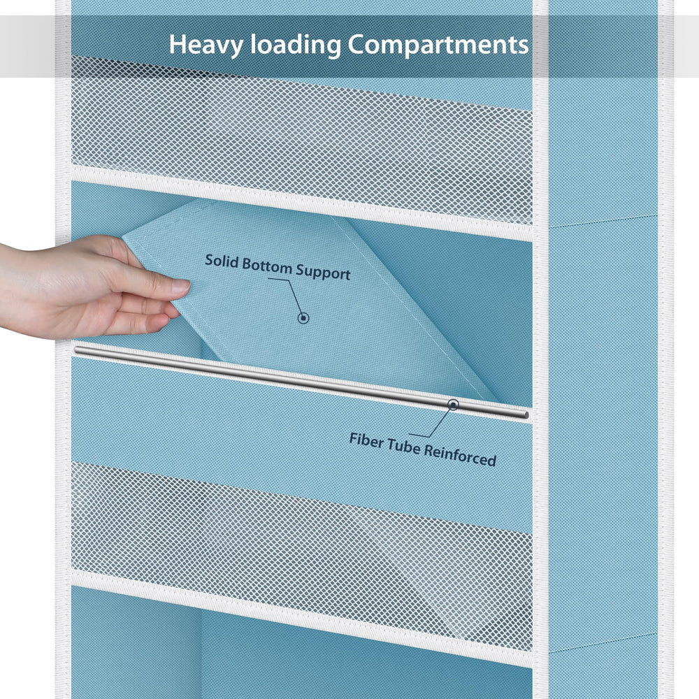 Univivi blue organizer in a nursery helping keep towels and clothes stored