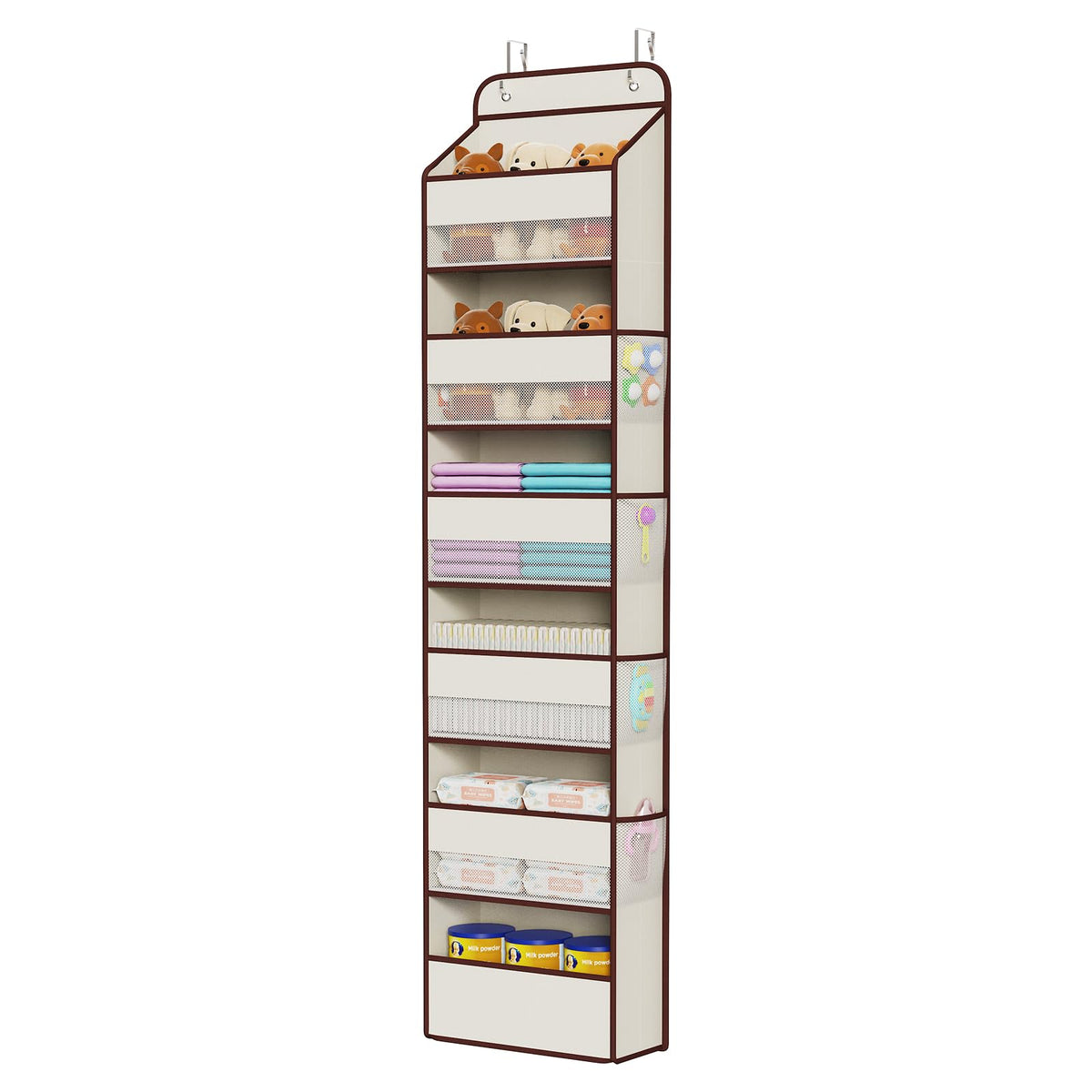 Univivi 6-tier over-the-door organizer beige hanging keeps items organized and clutter-free.