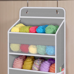 Univivi organizer on bathroom vanity showing 8 side pockets for cosmetics.