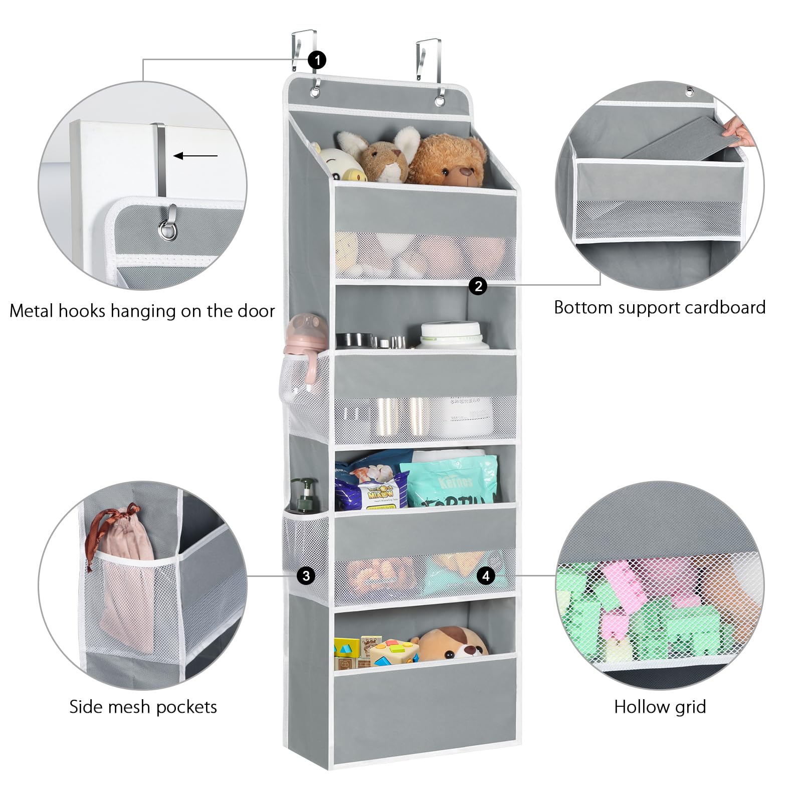 Univivi Door Organizer bottom support demonstrates sturdy construction for heavier items.