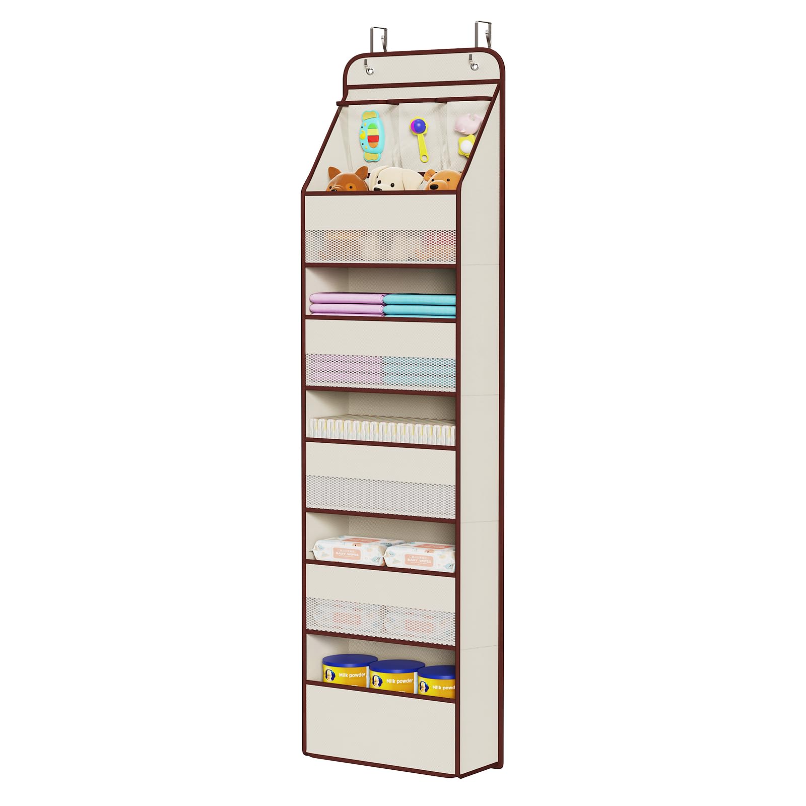Univivi over-door organizer beige front view highlights accessible baby storage