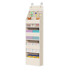 Univivi over-door organizer beige front view showing spacious pockets for baby essentials.