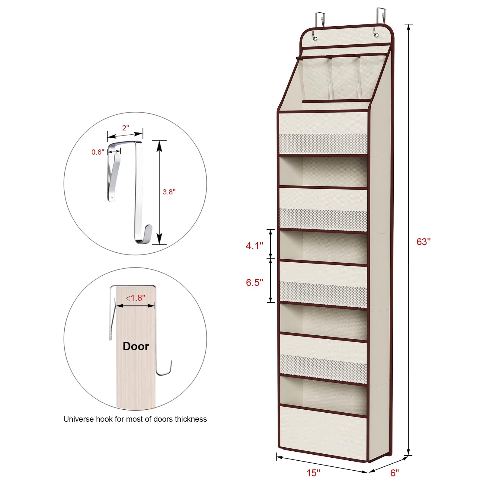 Univivi over-door organizer beige side view emphasizes sturdy construction