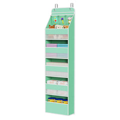 Univivi over-door organizer green front pockets shows spacious storage for baby essentials