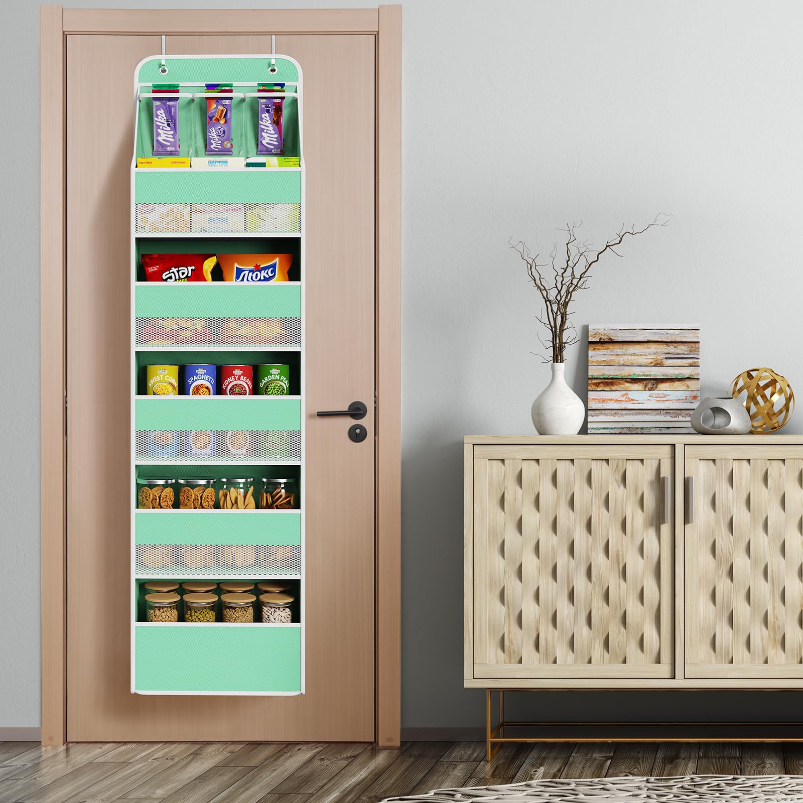 Univivi over-door organizer in nursery demonstrates convenient storage