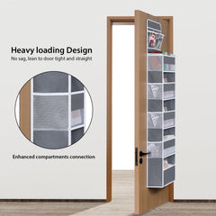 Univivi over door organizer PVC pockets provide clear, ventilated storage for cosmetics.
