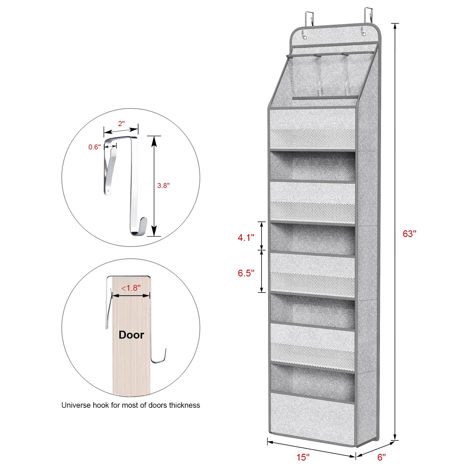Univivi over-door organizer mesh windows allow visibility and air circulation.