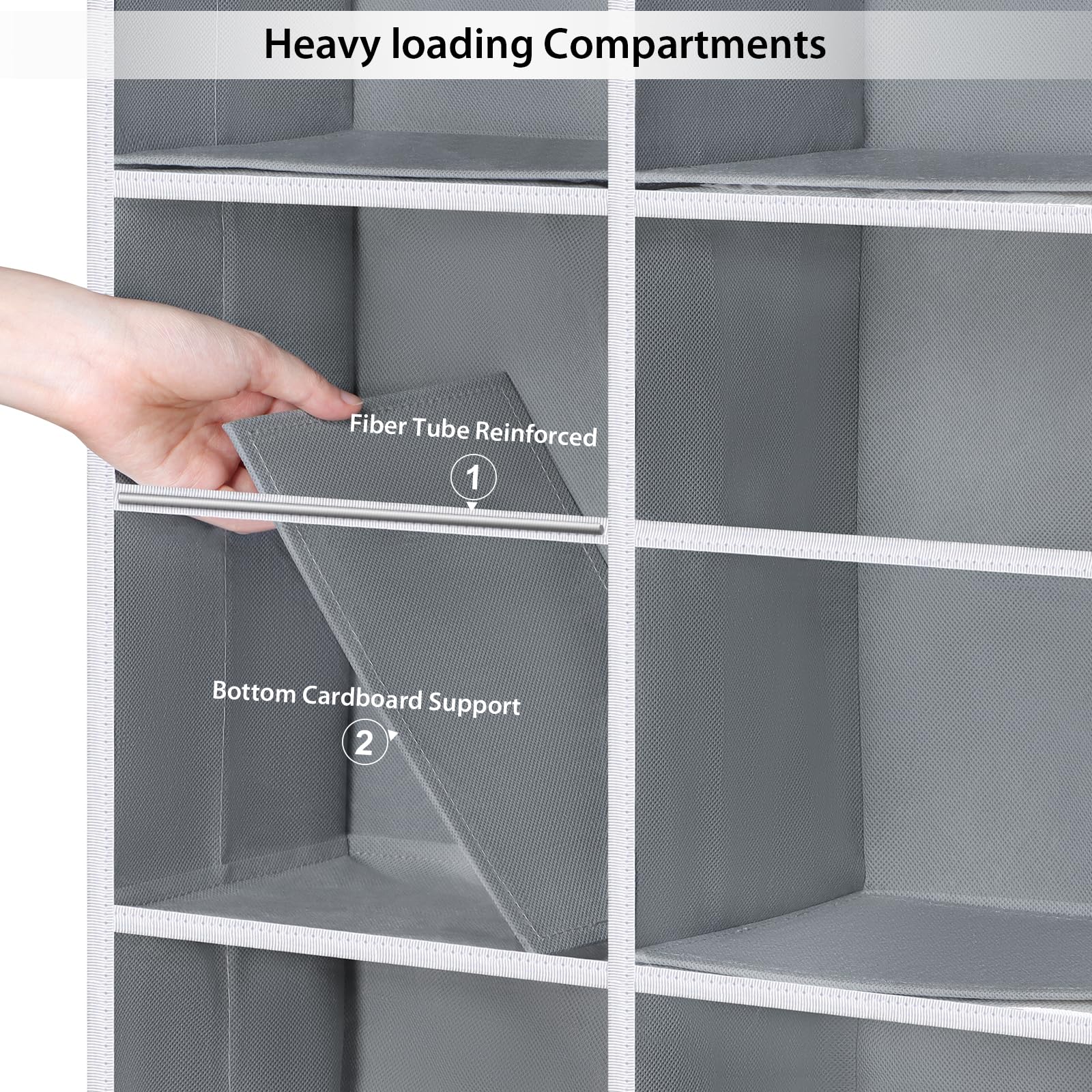 Univivi over-the-door organizer offers fifty pounds capacity without tilting.