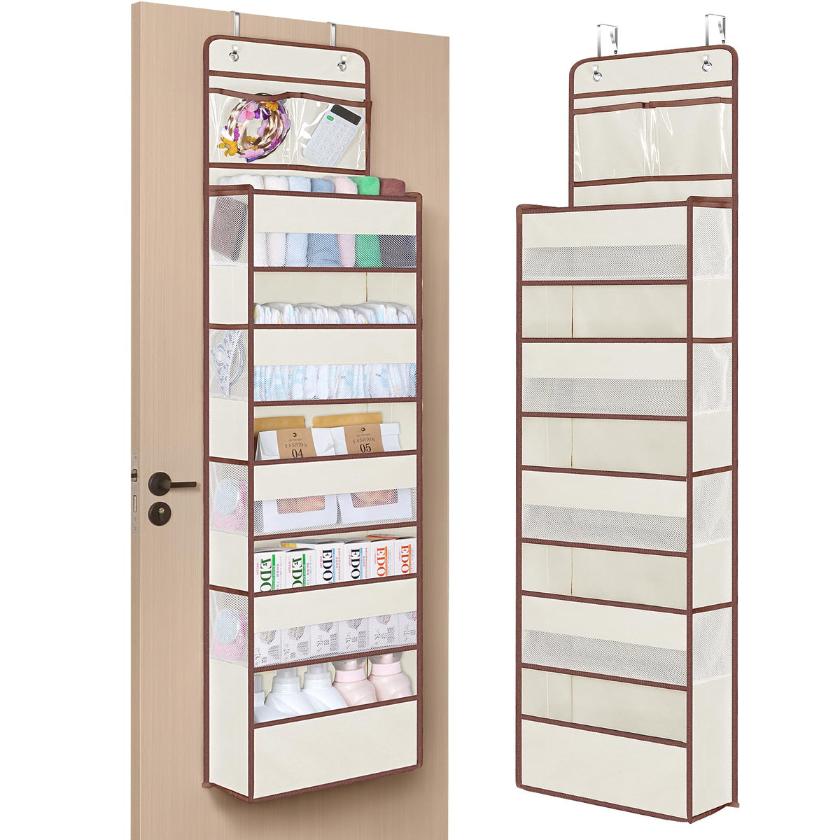 Univivi over-the-door organizer front view with five roomy compartments.