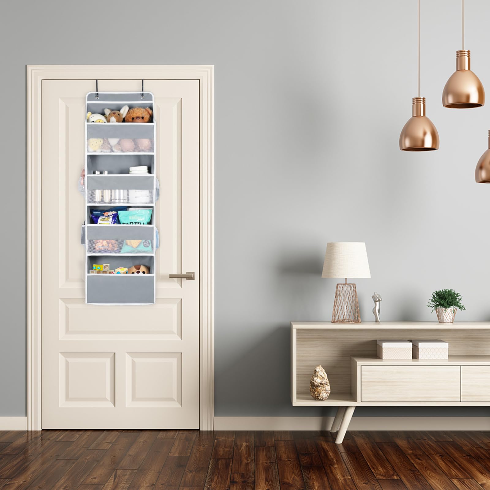 Univivi wall-mount door organizer suited for kitchen snacks and small supplies.