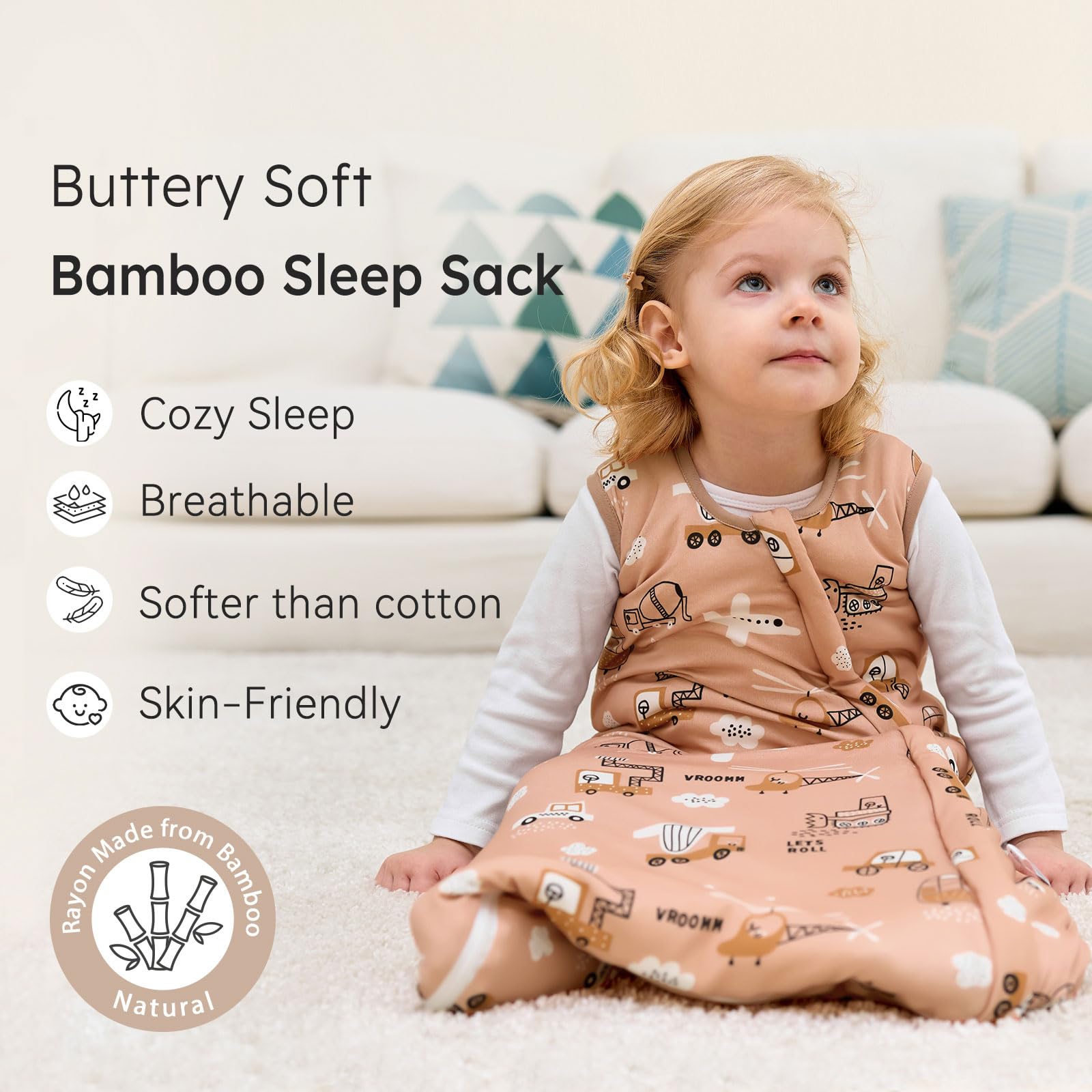 Unnivoll bamboo sleep sack 2 way zipper enables quick night diaper changes.
